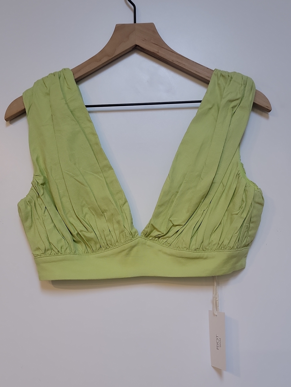Light Green V-Neck Linen Blend Sleeveless Crop Top